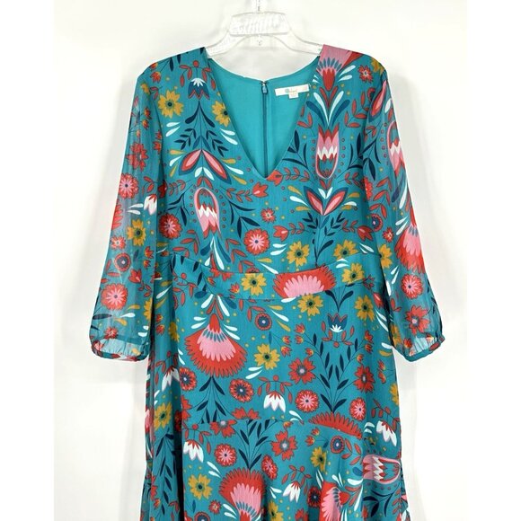 BODEN dress midi 3/4 sleeve floral v neck isabelle ultramarine carnival 16R - Picture 3 of 8
